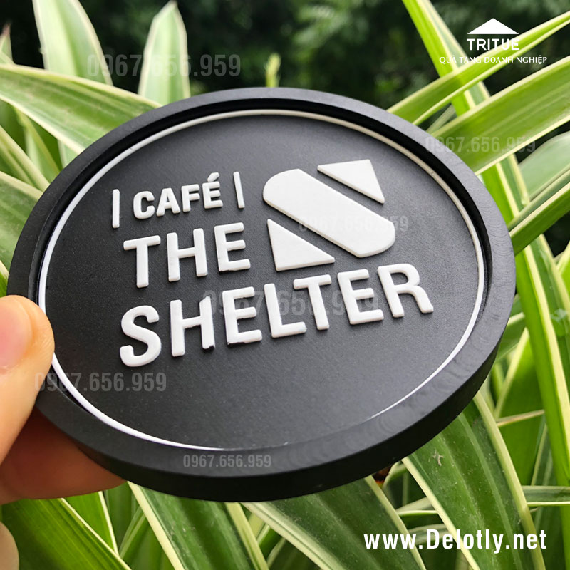 Địa chỉ in logo đế lót cốc bằng silicon cho quán Café SHELTER