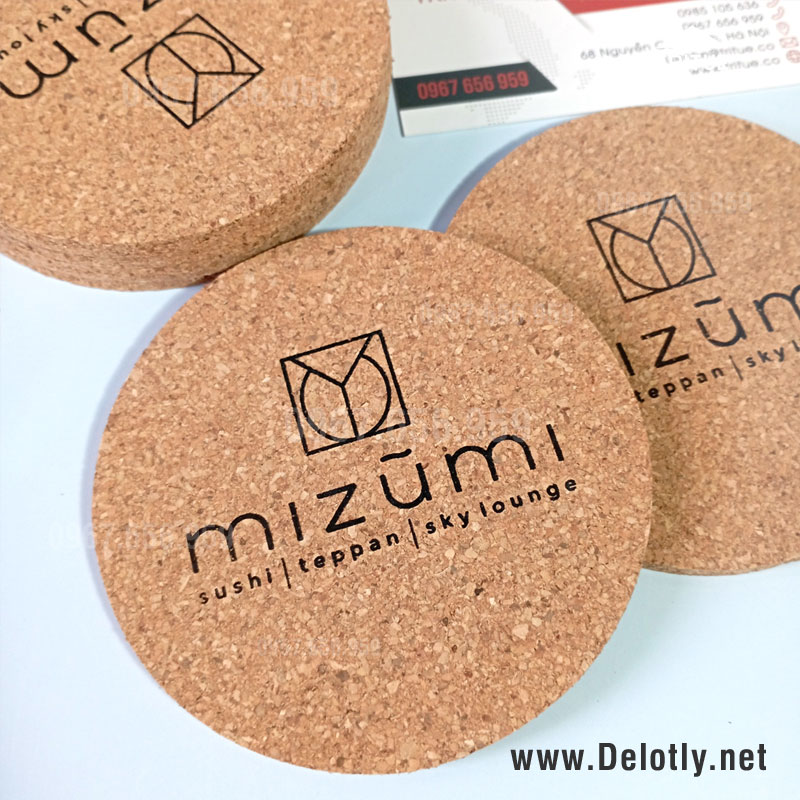 Đơn vị sản xuất lót cốc gỗ bần LGE05 cho quán Mizumi sushi tappan sky lounge